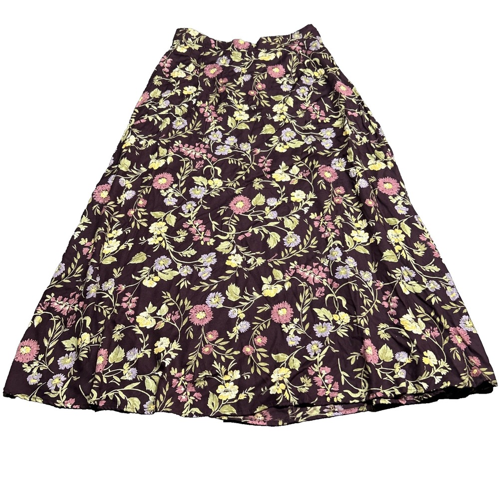 Vtg Floral Long Maxi Skirt 90s Y2K Lane Bryant Size 14 Burgundy Cottage Core